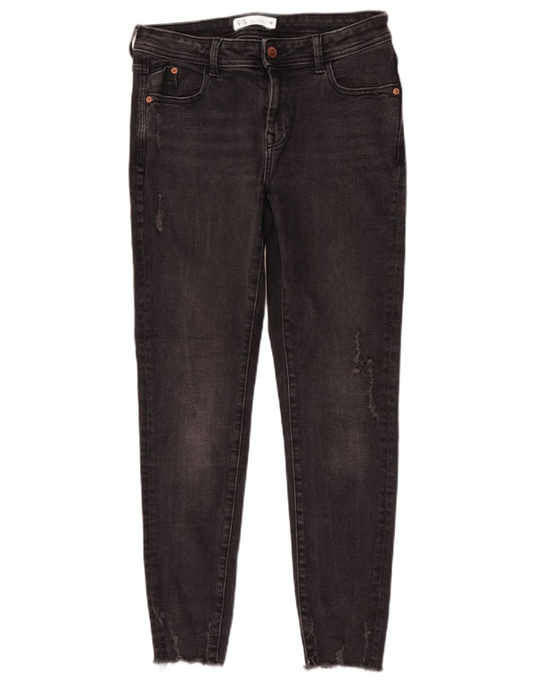 Zara Jeans Ajustados Desgastados para Mujer EU 38 Small W28 L27 Algodón Gris