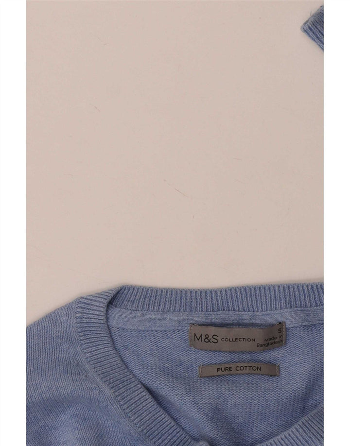 Marks & Spencer - Jersey con cuello en V para hombre, talla pequeña, algodón azul