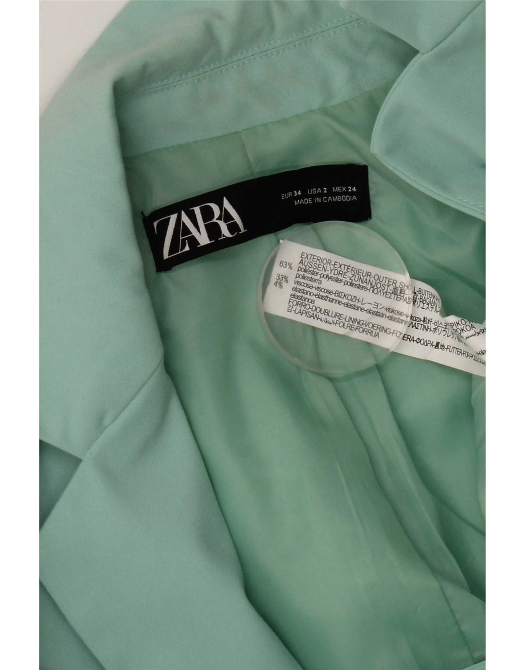 Zara Mujer Chaqueta Blazer De 1 Botón EU 34 2XS Poliéster Turquesa