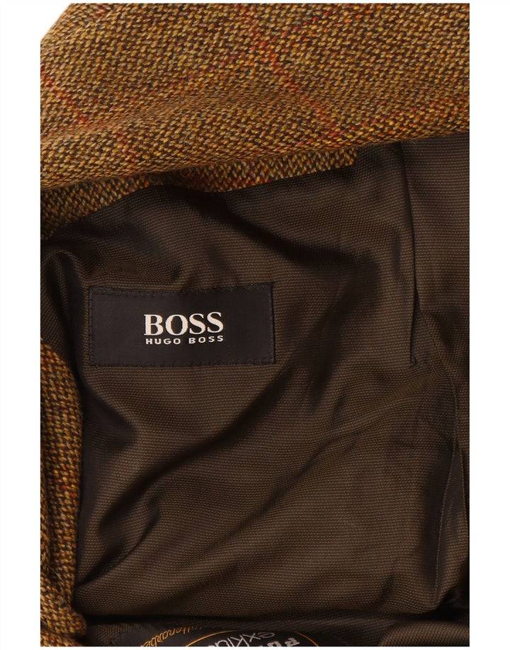 HUGO BOSS Chaqueta tipo blazer de 2 botones para hombre EU 56 3XL Lana virgen a cuadros marrón