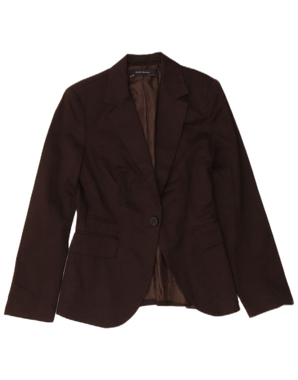 Zara Mujer Chaqueta Blazer De 1 Botón UK 10 Small Marrón Algodón