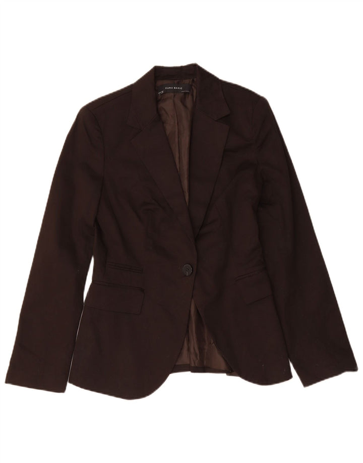 Zara Mujer Chaqueta Blazer De 1 Botón UK 10 Small Marrón Algodón