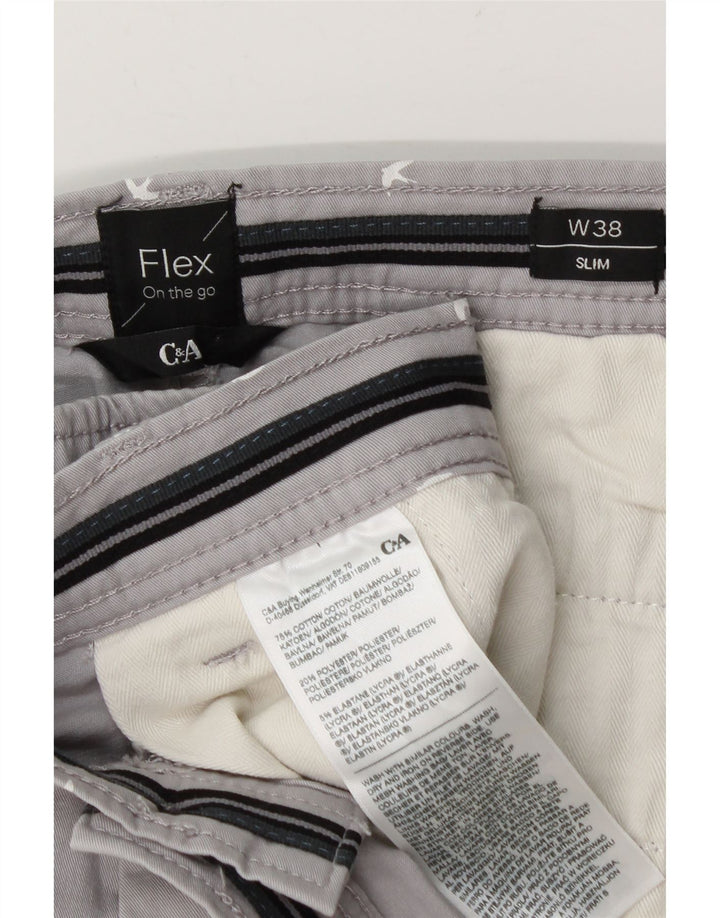 C & A Pantalones cortos chinos ajustados con patrón abstracto para hombre W38 XL Algodón gris