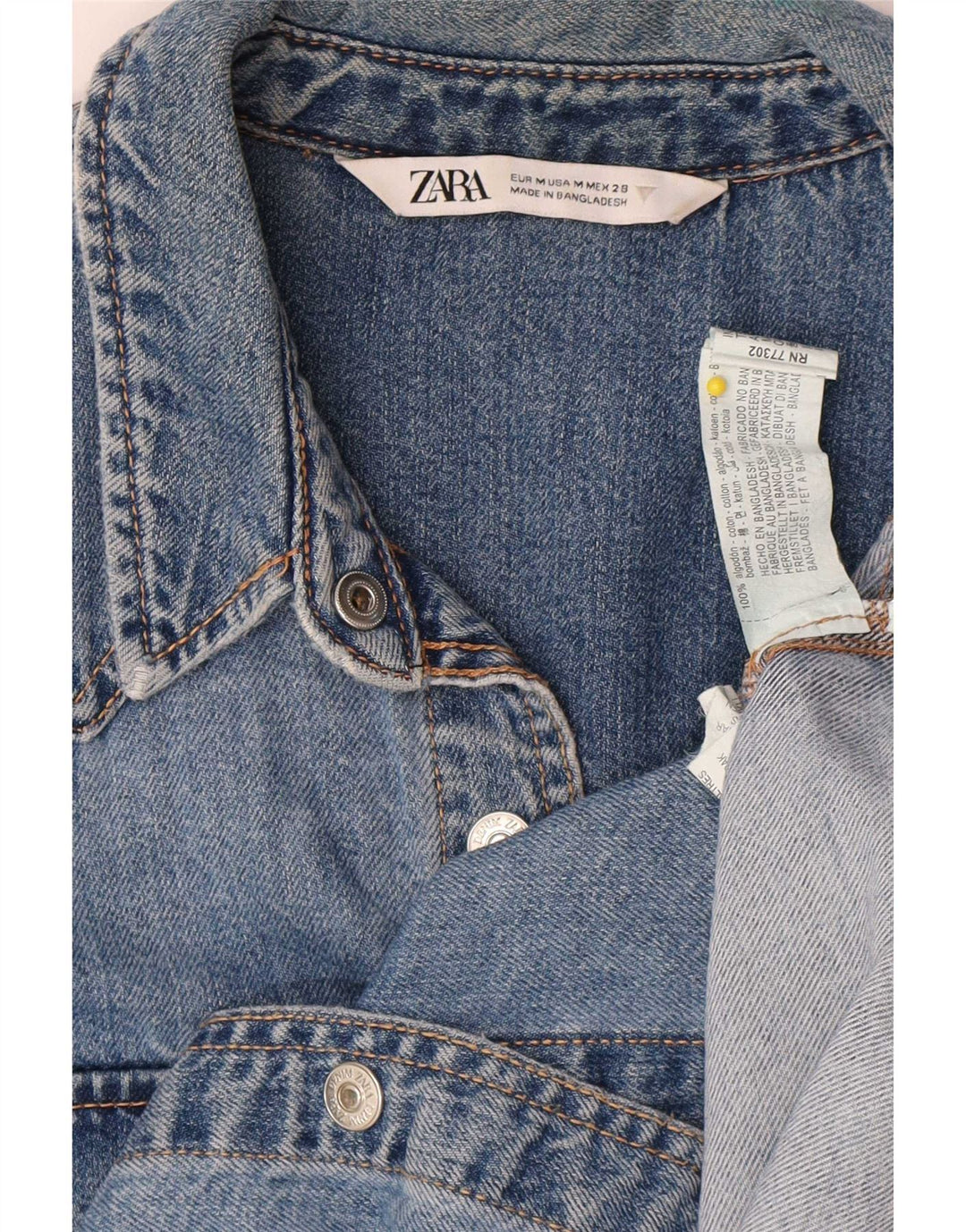 Zara Camisa Vaquera Mujer UK 44 Algodón Azul Medio