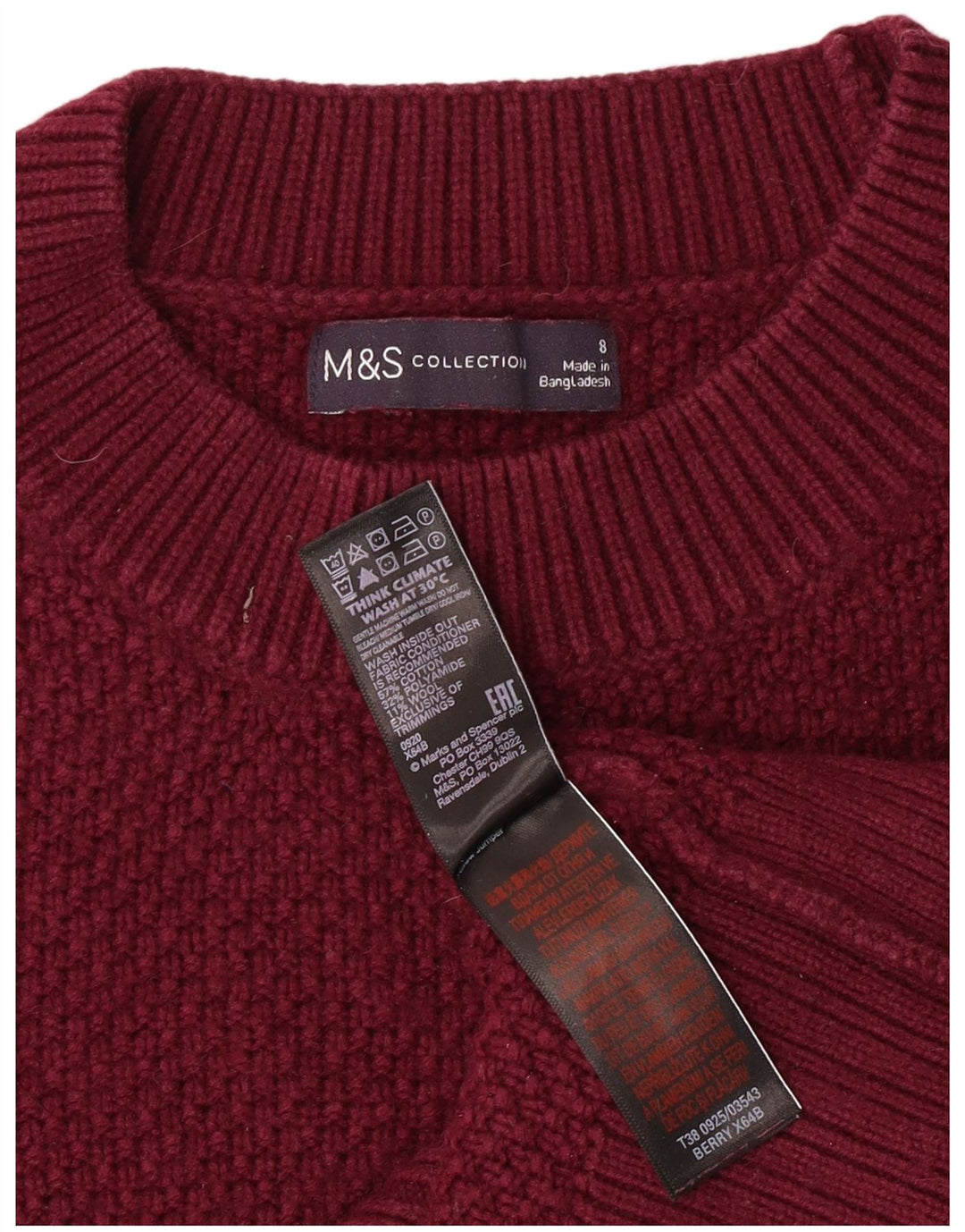 Marks & Spencer Suéter Corto con Cuello Redondo para Mujer UK 8 Small Granate