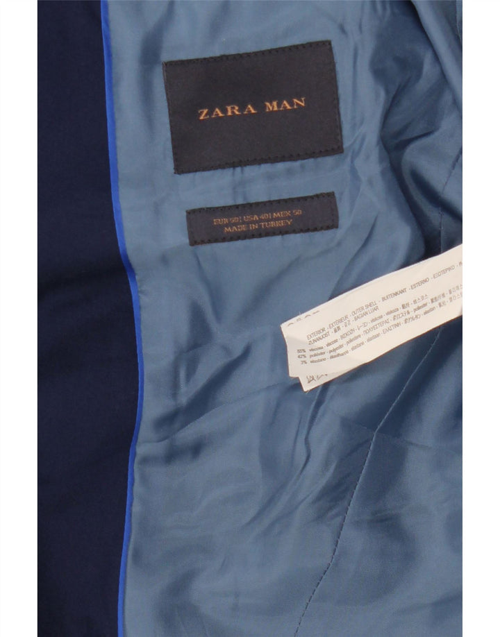 ZARA Chaqueta tipo blazer de 2 botones para hombre EU 50 Medium Azul marino Viscosa