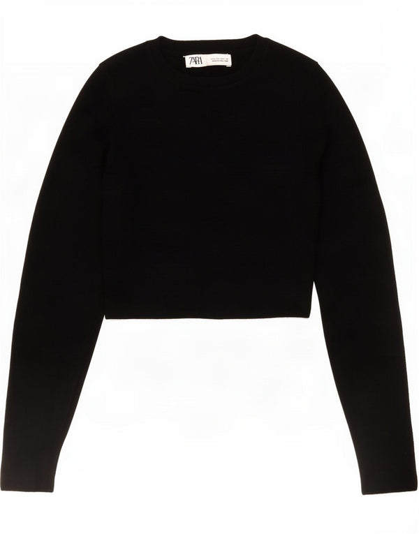 Zara Mujer Crop Top Manga Larga UK 42 Medium Black Viscosa