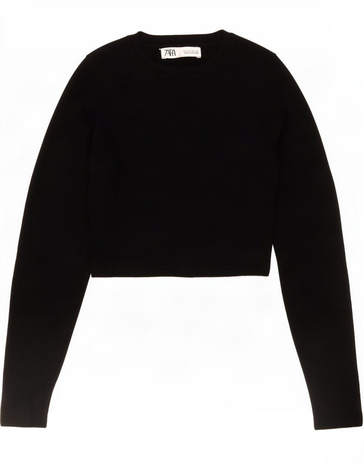 Zara Mujer Crop Top Manga Larga UK 42 Medium Black Viscosa