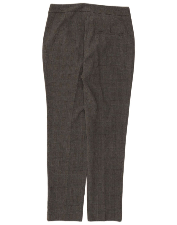 Zara Mujer Pantalón De Traje Slim Small W26 L27 Poliéster A Cuadros Gris