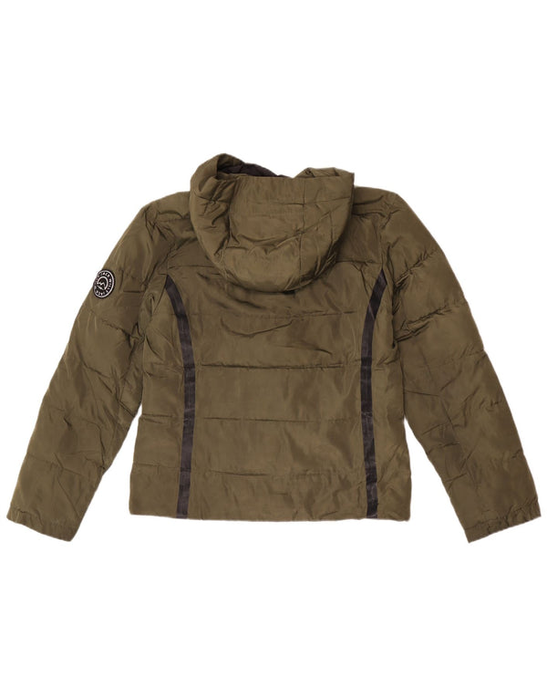 Jack Wills Chaqueta acolchada con capucha para mujer UK 10 Small Caqui Poliéster a rayas