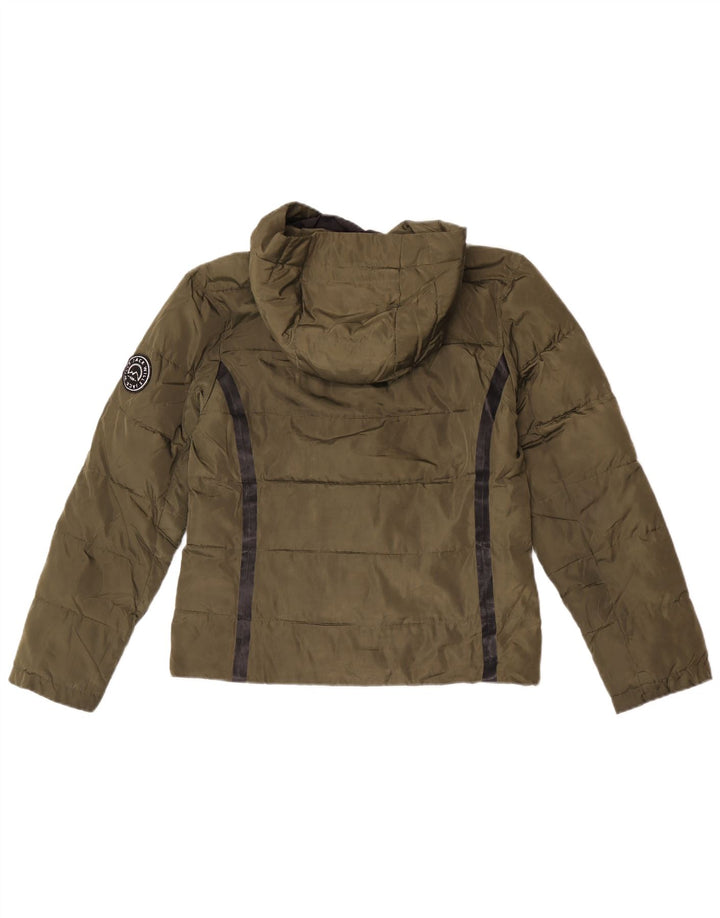 Jack Wills Chaqueta acolchada con capucha para mujer UK 10 Small Caqui Poliéster a rayas
