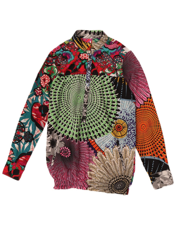 Desigual Mujer Jersey Camisa Blusa UK 10 Pequeño Patchwork Multicolor