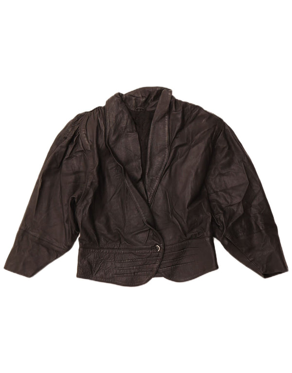 VINTAGE Chaqueta de cuero crop para mujer Reino Unido 10 Pequeño Negro