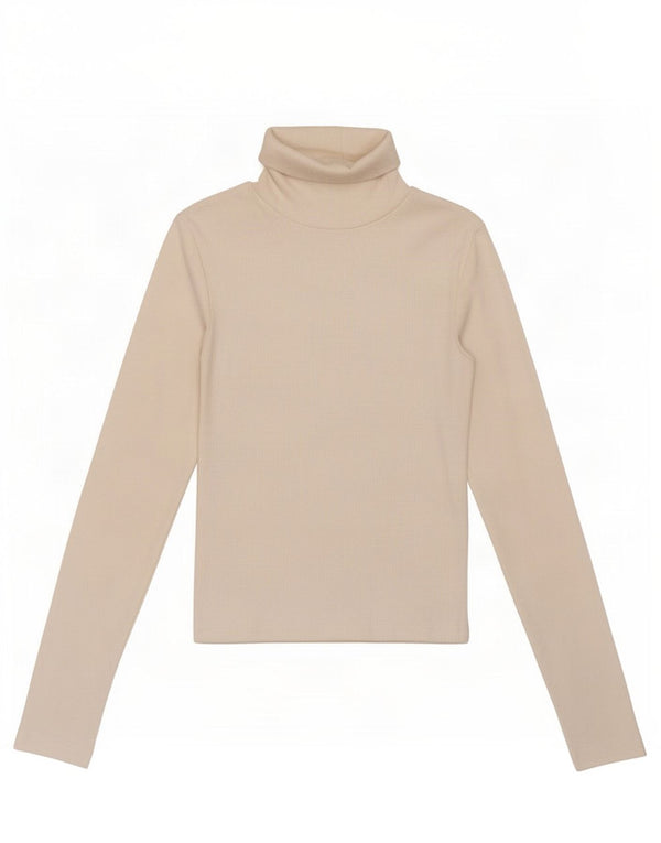 Zara Mujer Crop Roll Neck Top Manga Larga UK 8 Small Blanco