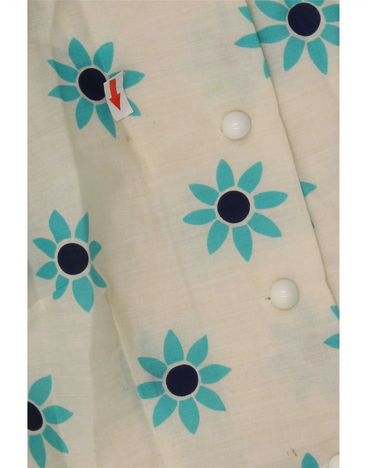 Vintage mujer Maxi Jersey camisa vestido Reino Unido 10 pequeño blanco floral