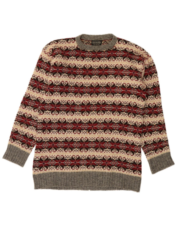Vintage hombres cuello redondo jersey suéter medio multicolor clásico