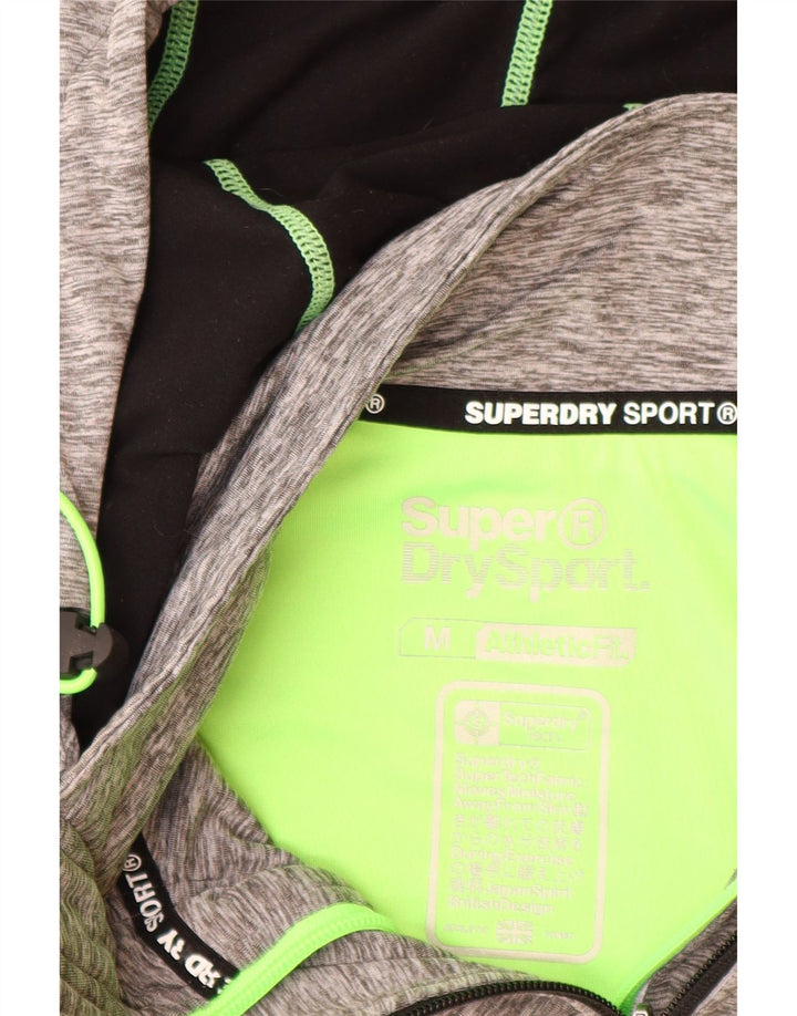 SUPERDRY Suéter con capucha y cremallera gráfica de ajuste atlético para mujer UK 40 Gris medio