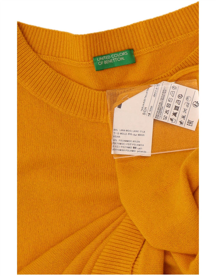 BENETTON Suéter extragrande con cuello redondo para mujer UK 10 Small Lana amarilla