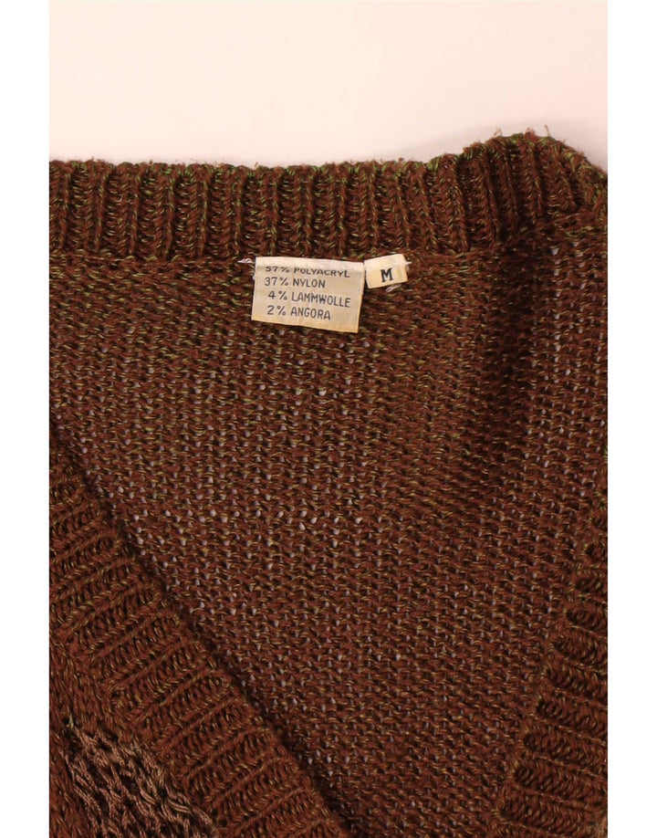 Vintage mujeres patrón abstracto cardigan suéter Reino Unido 14 marrón medio