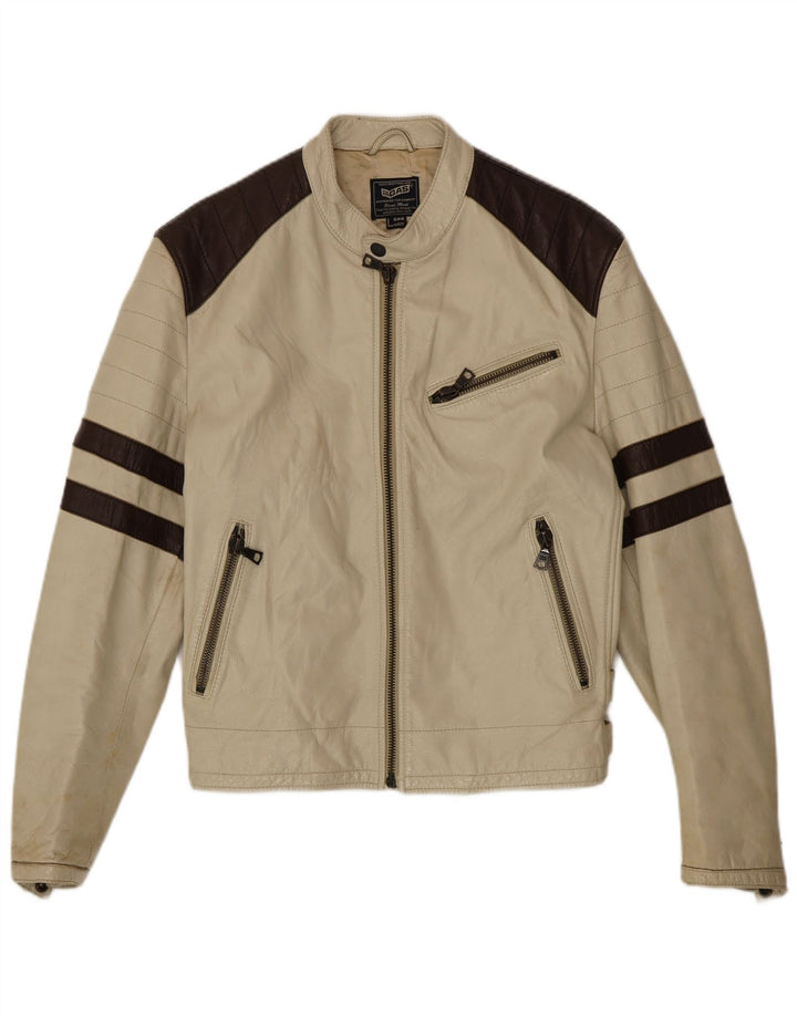 Chaqueta de cuero para hombre Gas Racer UK 40 Large Beige Colorblock