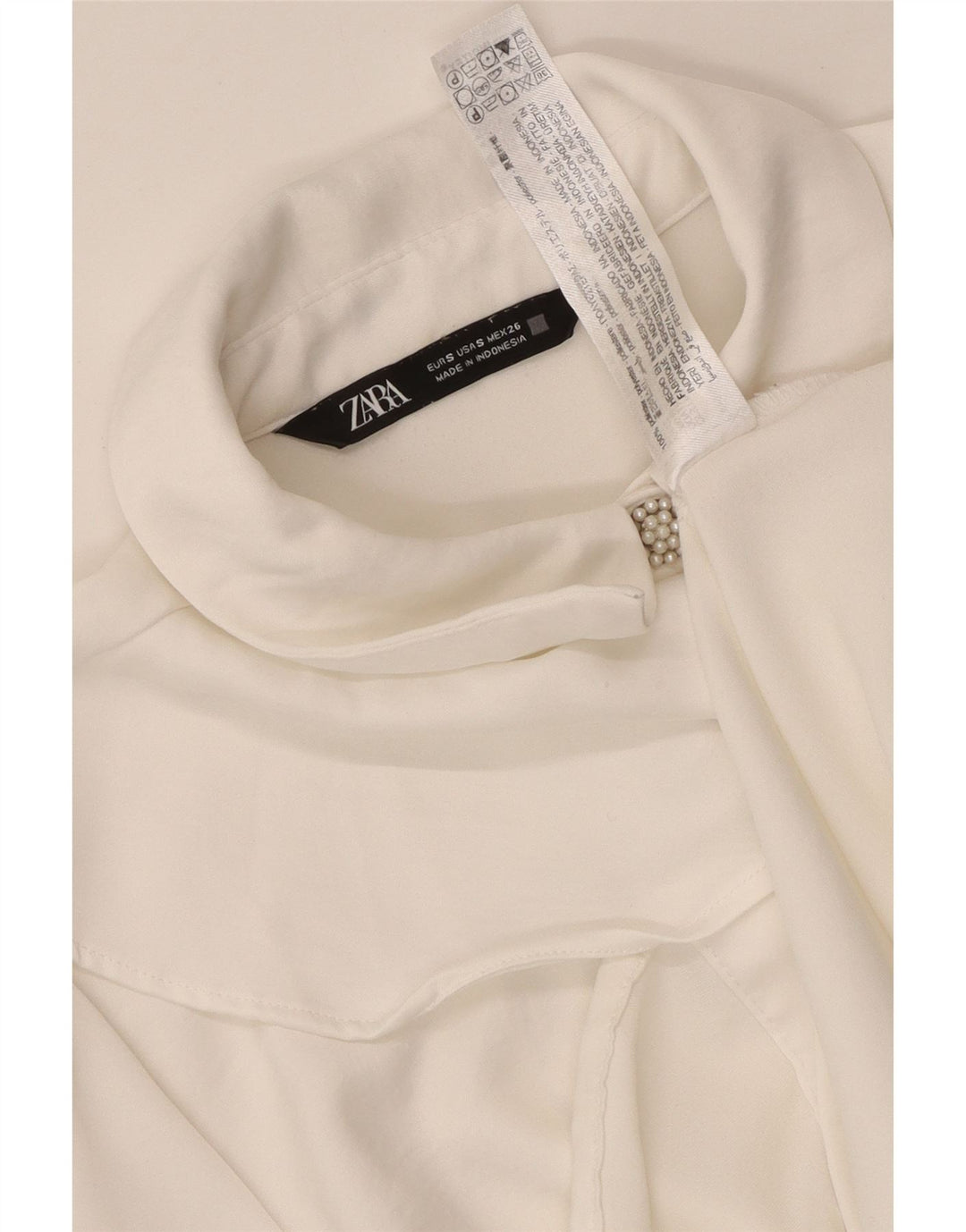 ZARA Blusa camisera con volante en la parte delantera para mujer UK 40 Small Poliéster blanco