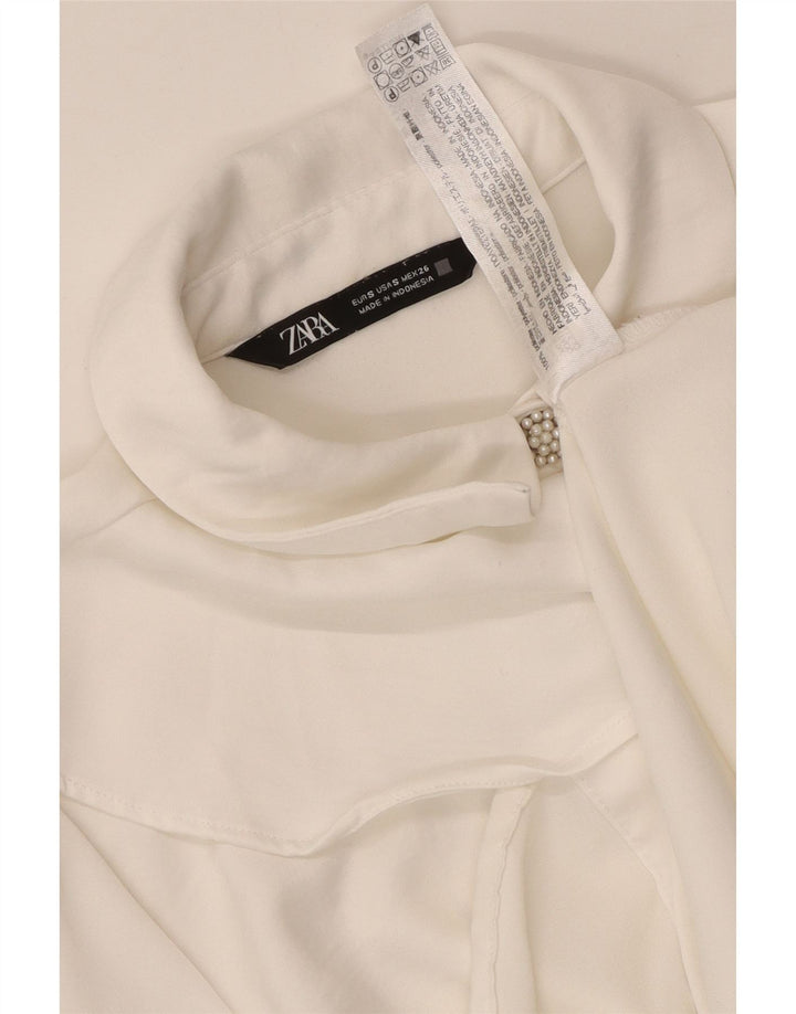 ZARA Blusa camisera con volante en la parte delantera para mujer UK 40 Small Poliéster blanco