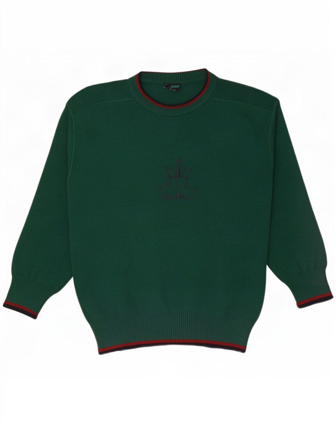 Vintage hombres gráfico cuello redondo jersey suéter grande verde