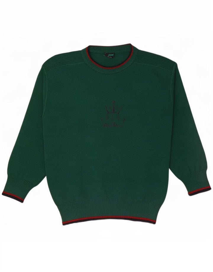 Vintage hombres gráfico cuello redondo jersey suéter grande verde