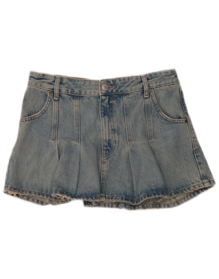 Zara Mujer Mini Falda Vaquera Pequeña W26 Algodón Azul