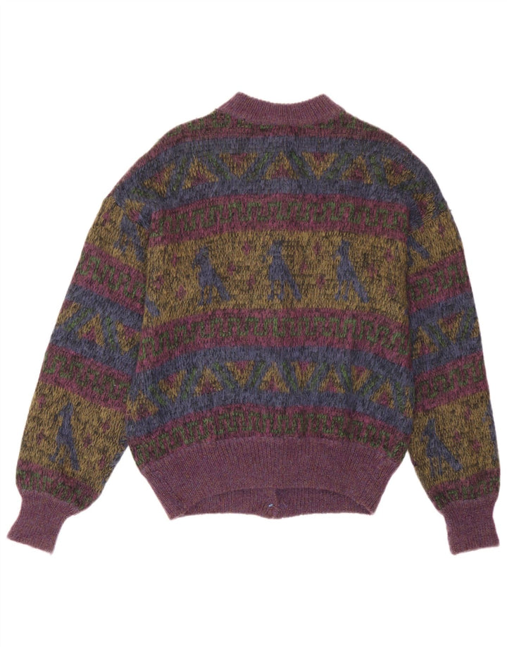 Vintage mujer Cardigan suéter Reino Unido 14 medio multicolor geométrico