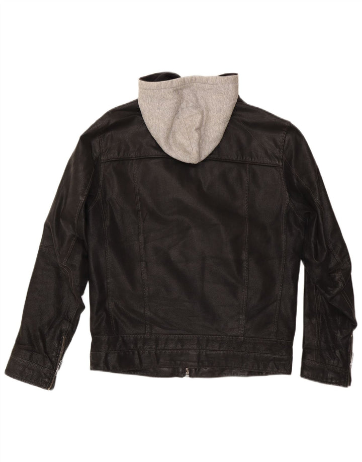 Angelo Litrico Chaqueta de cuero con capucha para hombre UK 36 Small Black Colourblock