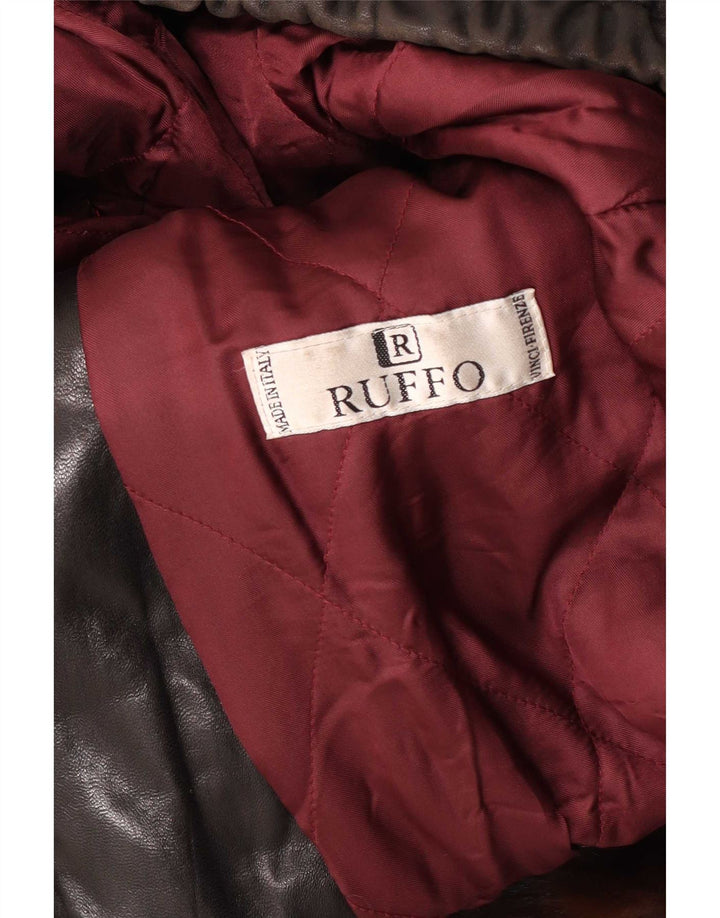 Ruffo Chaqueta de cuero extragrande de piel sintética para mujer UK 40 XL Marrón