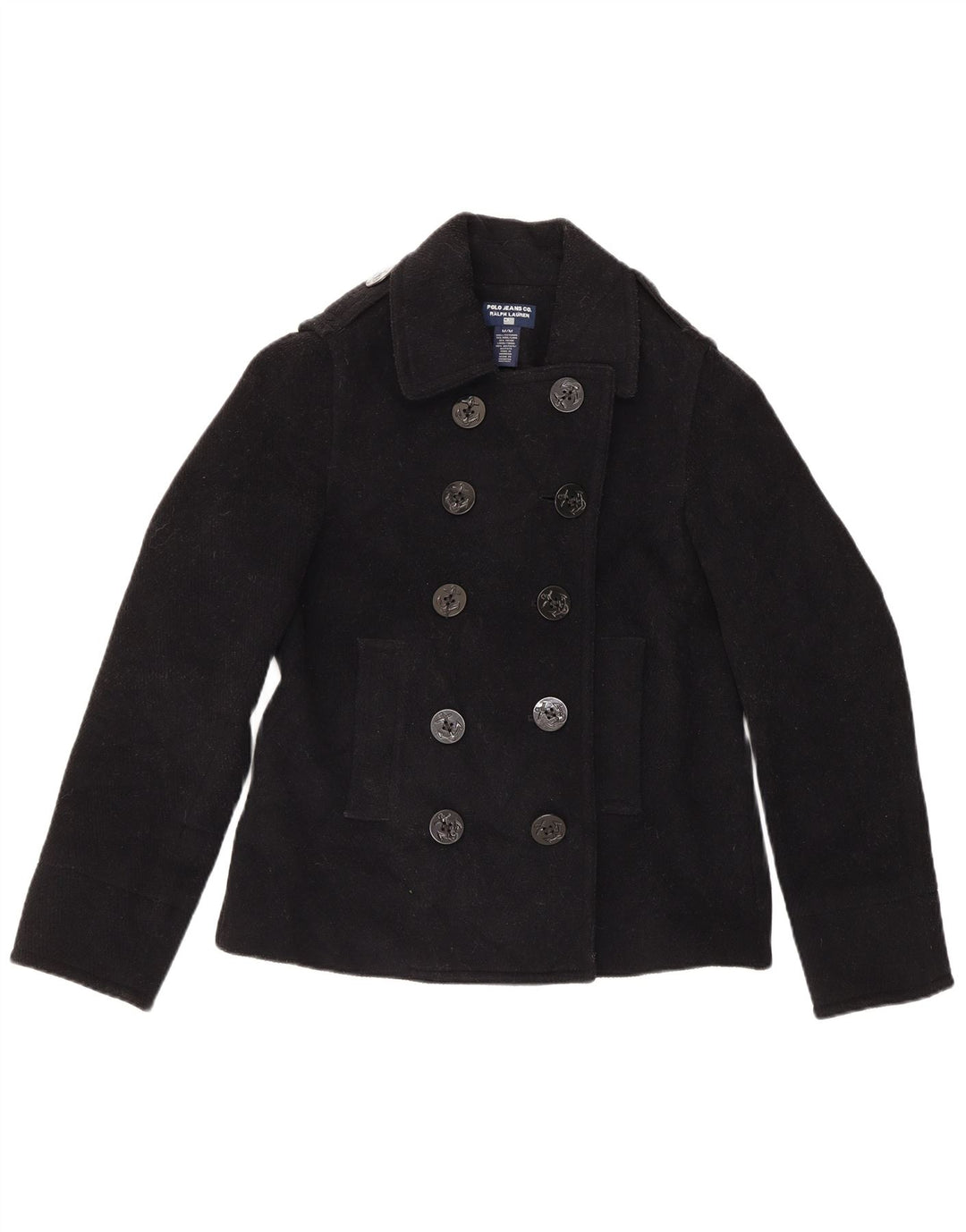 Ralph Lauren Chaquetón para Mujer UK 14 Lana Negra Mediana