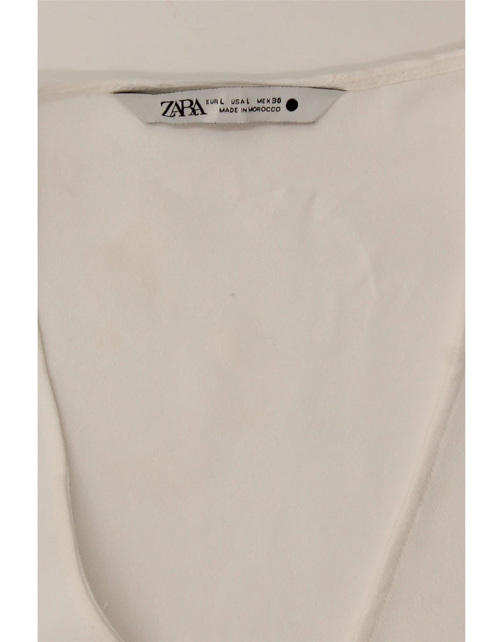 Zara Mujer Blusa De Manga Larga Top UK 46 Large Blanco
