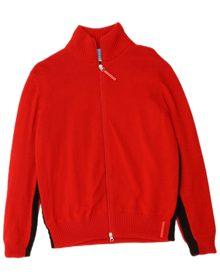 ESCADA Suéter tipo cárdigan para mujer UK 40 Lana merino con bloques de color rojo mediano