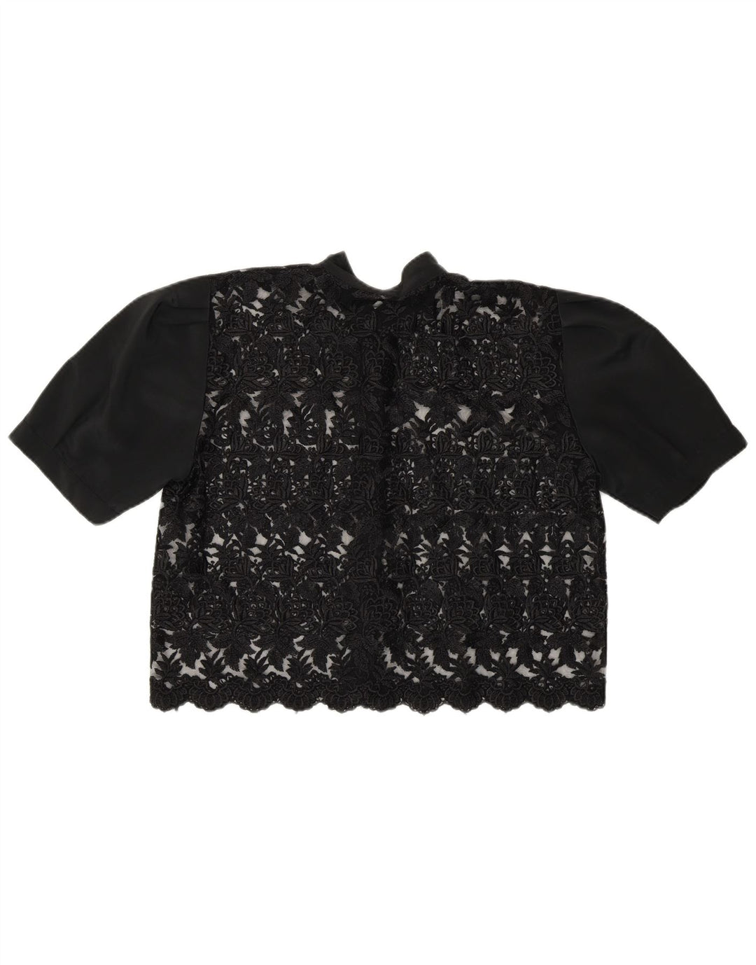 Vintage mujer crop ver a través de camisa blusa Reino Unido 14 medio negro floral