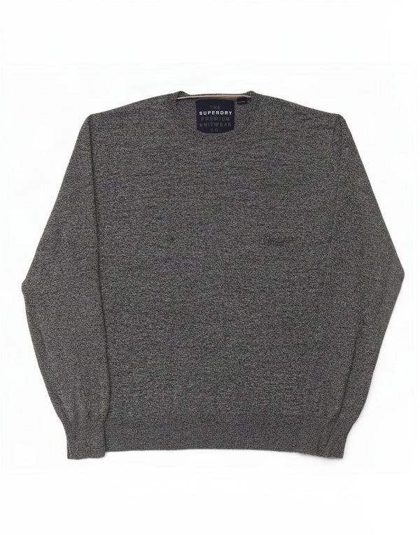 Superdry Jersey con cuello redondo para hombre, talla 2XL, algodón moteado gris