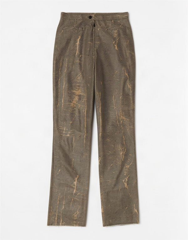 Pantalón recto vintage de piel sintética para mujer W24 L31 Estampado animal verde