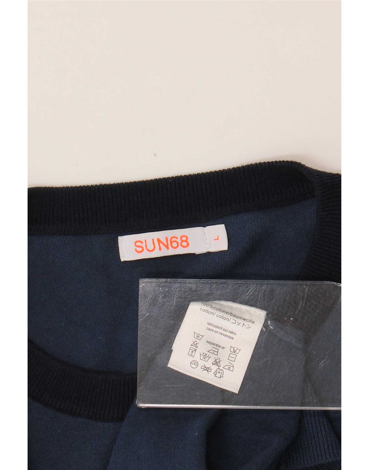 Sun68 - Jersey de cuello redondo para hombre, talla grande, algodón azul marino