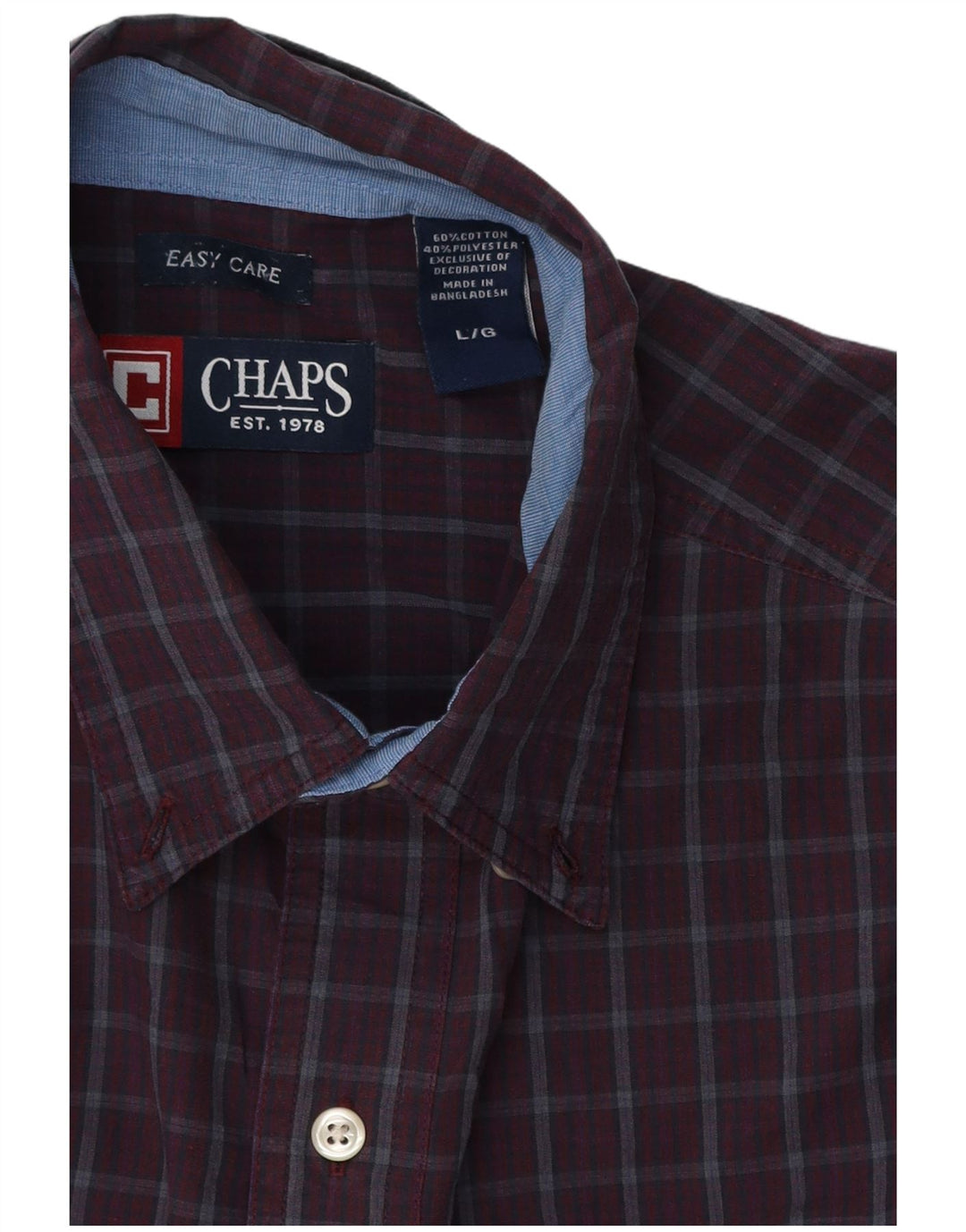 Chaps Camisa de fácil cuidado para hombre de algodón a cuadros burdeos grande