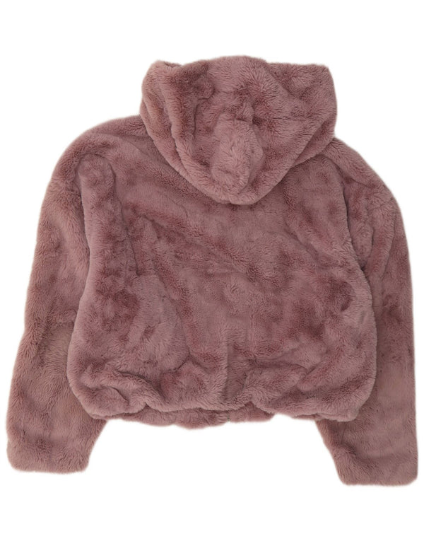 Topshop Chaqueta bomber con capucha y osito de peluche para mujer, talla 40, color rosa medio