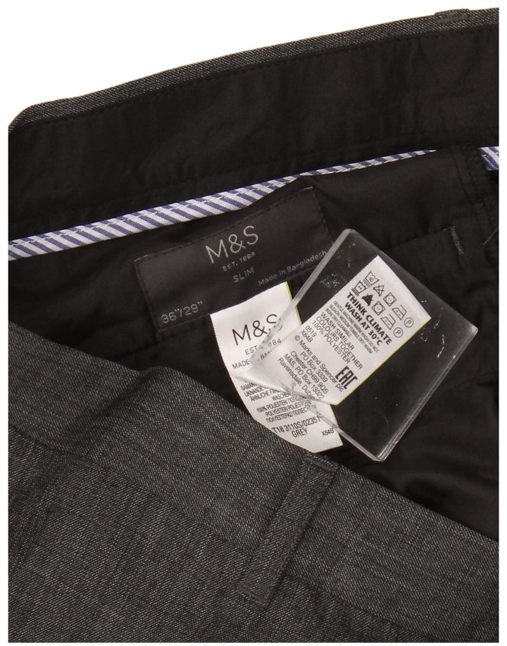 Marks & Spencer Pantalón de traje ajustado para hombre W36 L29 Poliéster gris