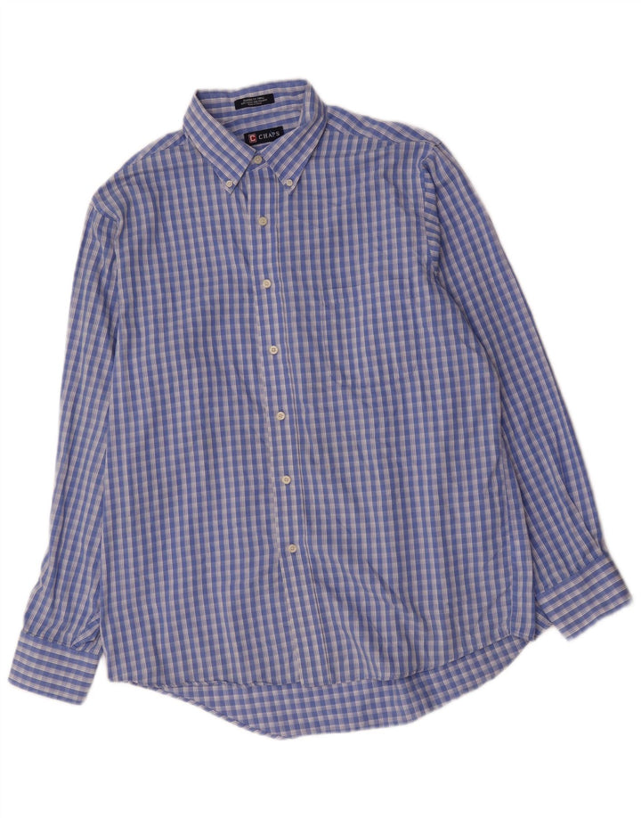 Chaps Camisa de ajuste clásico para hombre, talla 16 1/2, algodón a cuadros azul grande