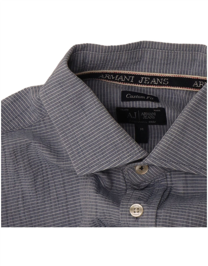 Camisa Armani Jeans Hombre Custom Fit Rayas Azul Medio