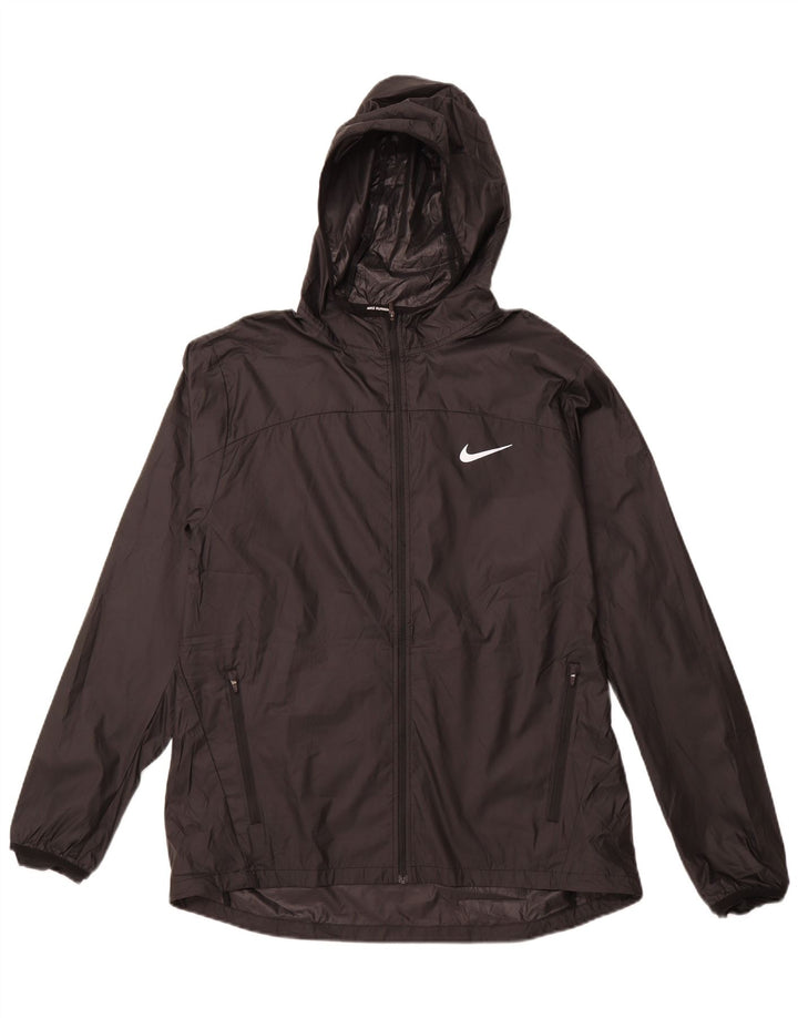 NIKE Chaqueta impermeable con capucha para hombre UK 40 Large Poliéster negro