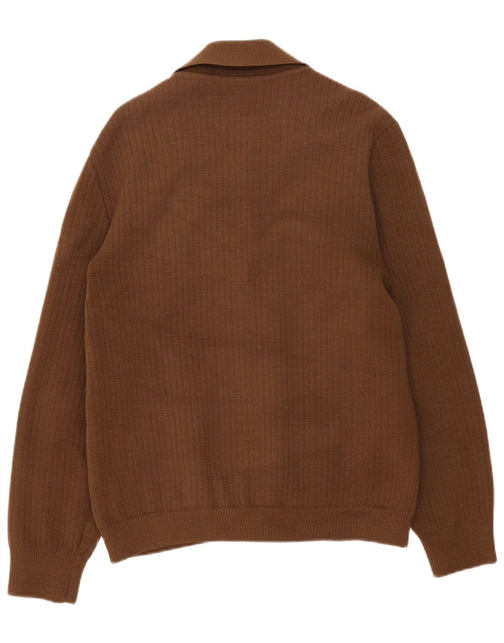 Vintage hombre cardigan suéter medio marrón colorblock