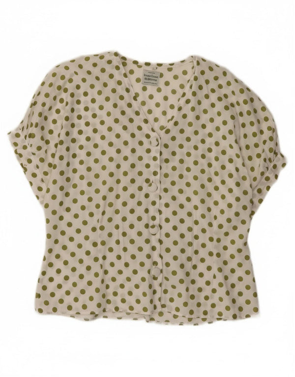 Benetton Blusa Camisera De Manga Corta IT 44 Medium Blanco Lunares