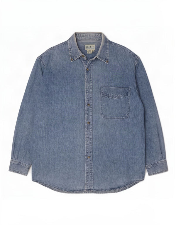 Eddie Bauer Camisa vaquera para hombre Algodón azul grande
