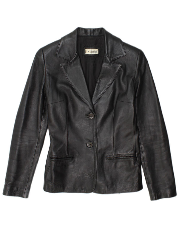 Vintage mujer 2 botones cuero Blazer chaqueta Reino Unido 12 medio negro