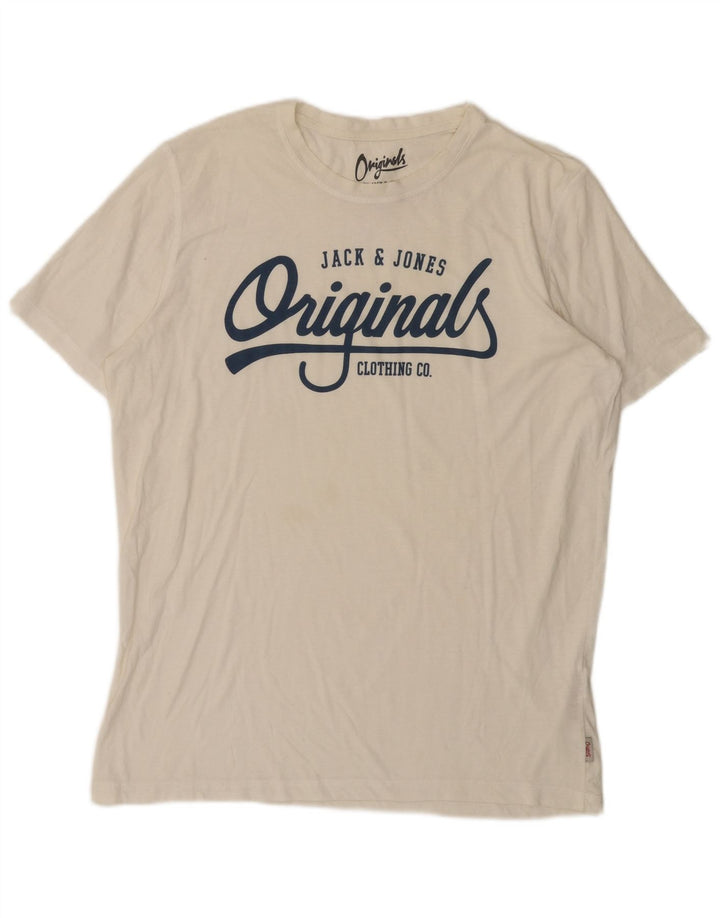 Jack & Jones Hombre Camiseta Gráfica Top XL Poliéster Blanco